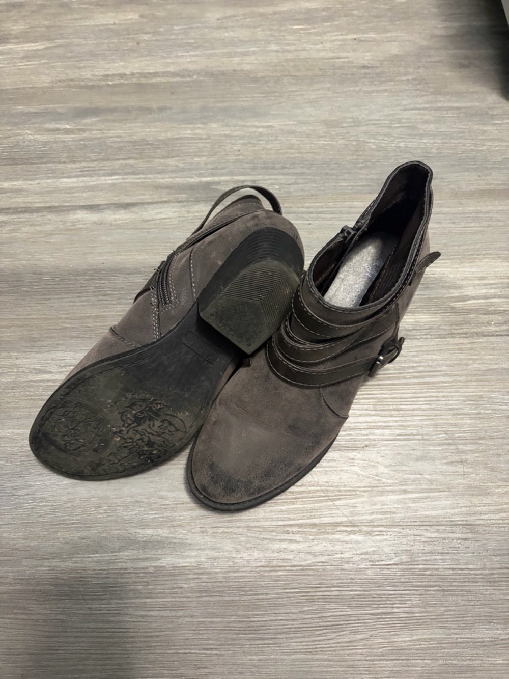 Kohl's Dark Brown Suede-Look Ankle Booties with Buckle Straps